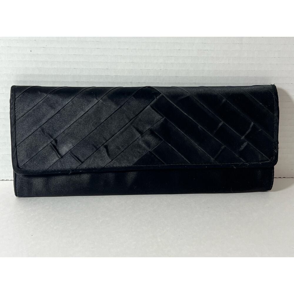 Aldo Formal Satin Clutch Shoulder Bag Black Pleated with Silver Chain